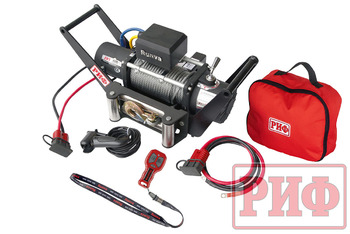 Лебёдка переносная РИФ 9500 c площадкой в квадрат для фаркопа и проводами (в сборе)