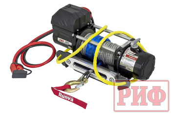 Лебёдка переносная РИФ 9000SR c квадратом для фаркопа и проводами в сборе, синтетический трос (облегченная)