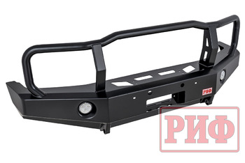 Бампер РИФ силовой передний Toyota Land Cruiser 76/78/79 2007-2024 c доп. фарами и защитной дугой, с площадкой под лебедку