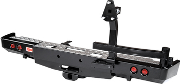 Бампер РИФ силовой задний для ГАЗ Соболь с площ. под лебёдку, квадратом под фаркоп, калиткой и фонарями лифт 50 мм