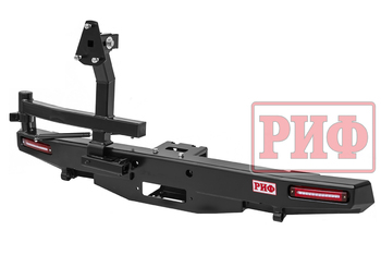 Бампер РИФ силовой задний УАЗ Хантер с площадкой под лебедку, калиткой, фонарями, подсветкой номера, лифт 65 мм