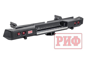 Бампер РИФ силовой задний Mitsubishi L200 2019-2022 с квадратом под фаркоп и фонарями