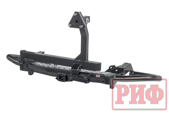 Бампер РИФ задний силовой/защита штатного бампера Toyota Fortuner 2015+ c квадратом под фаркоп, калиткой, подсветкой номера