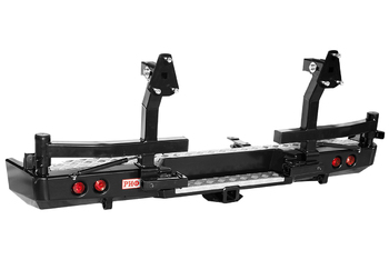 Бампер РИФ силовой задний для ГАЗ Соболь с квадратом под фаркоп, 2-мя калитками, фонарями, подсветкой номера стандарт