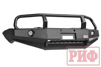 Бампер РИФ передний Mitsubishi L200 2005-2015/Pajero Sport 2009-2015 с доп. фарами, защитной дугой и защитой бачка омывателя