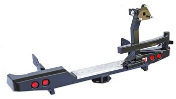 Бампер РИФ силовой задний Mitsubishi L200 2005-2015 (кузов 1350 мм) с квадр. под фаркоп, калиткой, фонарями, подсветкой номера