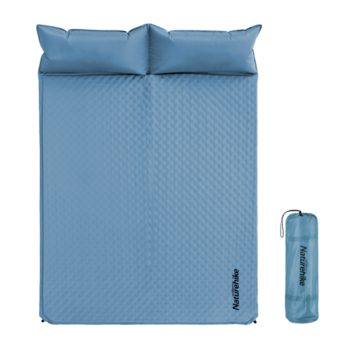 Коврик самонадувающийся Naturehike двойной, с подушками 185х130х2,5 см, голубой